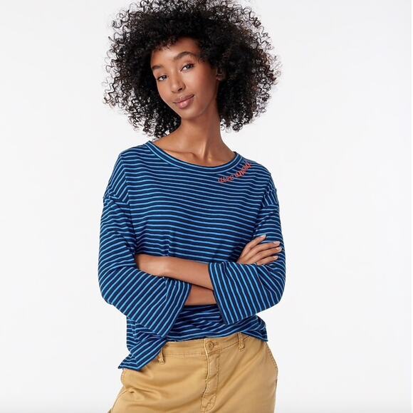 NWT J. Crew Blue Stripe W/ Embroidered "Avec Amour" T-shirt - SIZE S - Picture 8 of 10